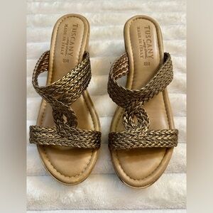 Tuscany Bronze by Easy Street Gold Woven Wedge Sandals Size 8